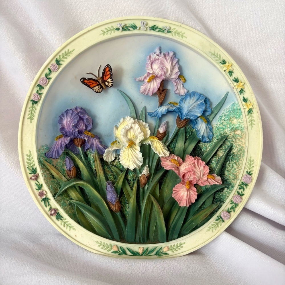 Vintage ceramic butterfly flower wall decor hanging Lena Liu 1994 home cottage